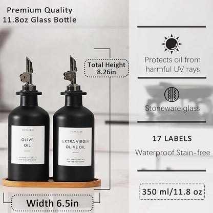 HOMCDALY Olive Oil Dispenser for Kitchen, 11.8oz Glass Kitchen Dispenser Bottle, Black Oil&Vinegar Cruet Set, Leakproof Olive Oil Bottles | Set of 2 (11.8oz – Black) - Image 4
