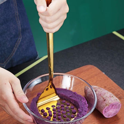 Gold Potato Masher, Berglander Heavy Duty Metal Potato Ricer Stainless Steel With Titanium Gold Plating, Food Utensil Hand, Vegetables Fruits Mashe, Dishwasher Safe, Easy to Clean - Image 7