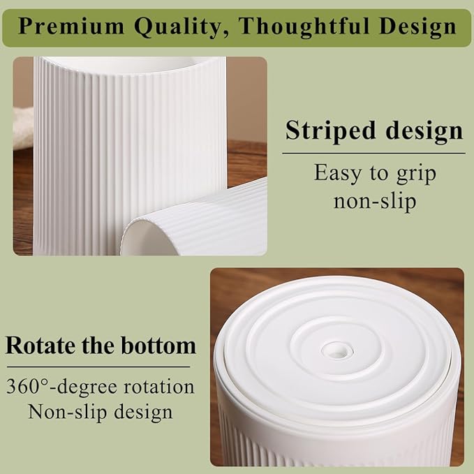 HOMQUEN 360° Rotating Utensil Holder, 6.3''+4.7'' Plastic Kitchen Utensil Holder for Countertop, Large Cooking Utensil Crocks for Kitchen Decor, Utensil Organizer for Spatula, Set of 2 (White) - Image 8