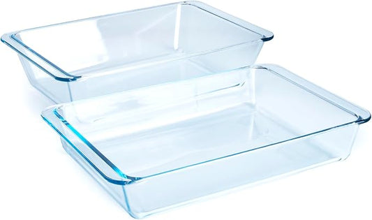 Set of 2 pcs Tempered Glass Baking Dish Set, Deep and Classic Borosilicate Glass Baking Dish Set (5.4L+4.2L). Oven, Microwave, Refrigerator and Dishwasher Safe.