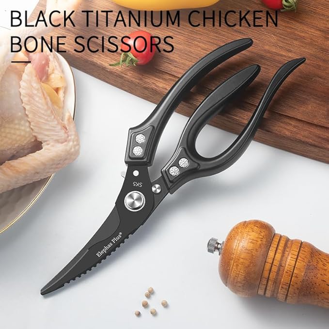 Professional 10-Inch Heavy-Duty Kitchen Shears Ultra-Sharp Stainless Steel Scissors for Cutting Meat, Poultry, Fish, Herbs & Vegetables (Black)