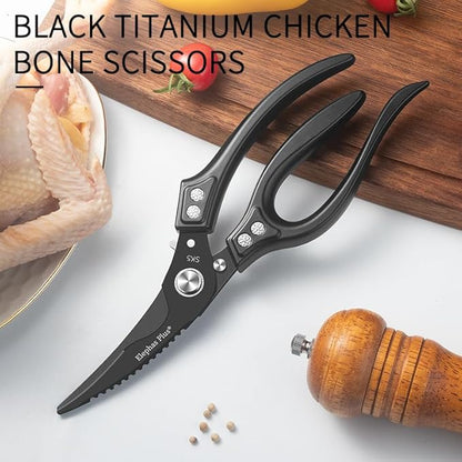 Professional 10-Inch Heavy-Duty Kitchen Shears Ultra-Sharp Stainless Steel Scissors for Cutting Meat, Poultry, Fish, Herbs & Vegetables (Black)