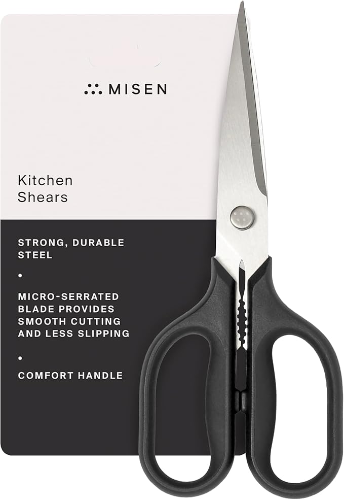 Misen Heavy Duty Kitchen Shears - Stainless Steel, Versatile and Easy Clean Scissors for Meat, Herbs and Veggies - Ambidextrous Comfort Handle - Professional Grade - Black by Misen