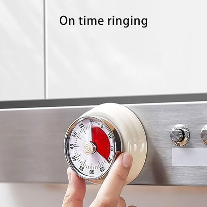 Elegant Stainless Steel Vintage Kitchen Timer with Magnetic Attachment - 60-Minute Countdown & Audible Alarm, Perfect for Cooking, Office Tasks, and Study Sessions (01-Beige)