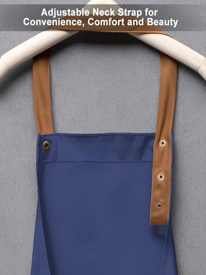 Kitchen Bib Apron with Pockets, Women Men Adjustable Neck Strap Water Resistant Apron for Chef Artist Waiter