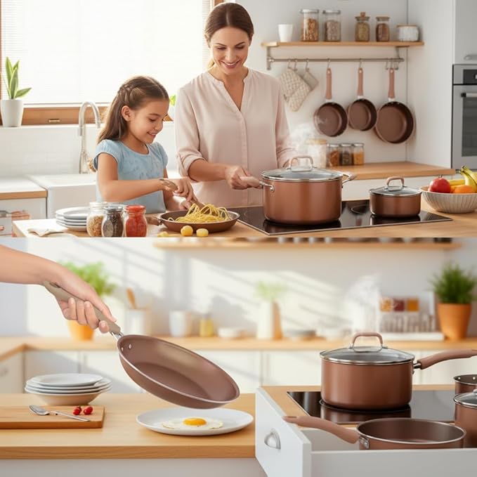 NutriChef 14-Piece Pots and Pans Set Non Stick – Induction Cookware Set, PFAS-Free Nonstick Cookware for All Cooktops, Includes Kitchen Utensils - Image 5