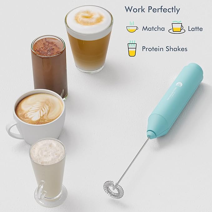 Powerful Milk Frother Handheld Foam Maker, Mini Whisk Drink Mixer for Coffee, Cappuccino, Latte, Matcha, Hot Chocolate, NO Stand, Aqua - Image 4