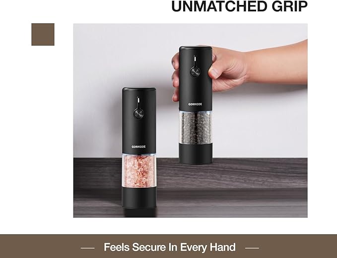 Black Stainless Steel Electric Salt and Pepper Grinder Set with Dust Cover – Rechargeable Automatic Pepper Mill, LED Light, Adjustable Coarseness (2 Pack) - Image 5