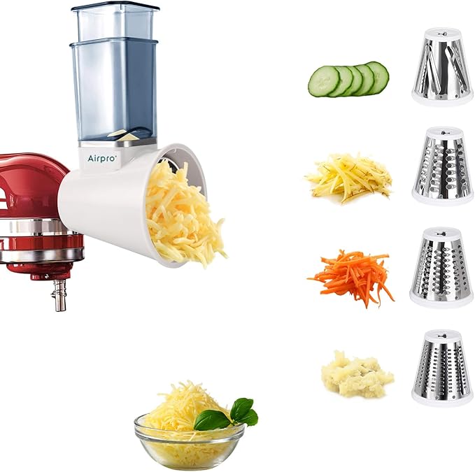 Slicer Shredder Attachment for Kitchenaid Stand Mixer, Salad Machine with Vegetable Slicer, Salad Maker, Food Slicers Cheese Grater Attachments for Kitchenaid Mixer Dishwasher Safe By Airpro,Blue by Airpro