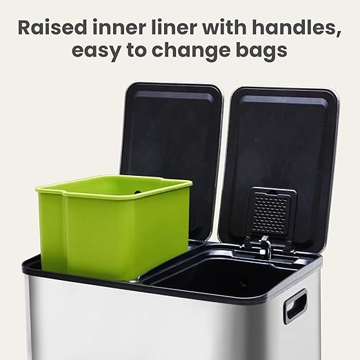 2×8 Gallon Kitchen Trash Can with Lid - Large Stainless Steel Garbage Can with Soft-Close Foot Pedal and Removable & Compartment PlasticInner Bucke, Trash Bin for Home, Bedroom, Office - Image 4