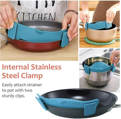 YEVIOR Clip on Strainer for Pots Pan Pasta,Silicone Food Strainer Hands-Free Pan Strainer, Clip-on Kitchen Food Strainer for Spaghetti, Pasta, Ground Beef Fits All Bowls and Pots (Teal) - Image 5