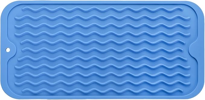 MicoYang Silicone Dish Drying Mat for Multiple Usage,Easy clean,Eco-friendly,Heat-resistant Silicone Mat for Kitchen Counter or Sink,Refrigerator or Drawer Liner Lichen BlueL S 12 inches x 6 inches by MicoYang