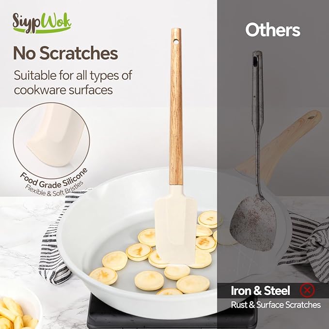 Silicone Spatula Set, Food Grade Rubber Spatula-5 Piece Nonstick Rubber Spatulas, Spoonula, Jar Scraper for Cooking, Baking, Mixing, Frosting - Heat Resistant Up to 600°F (5 Pcs Off-White) - Image 4