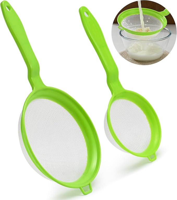 Luckyiren Kefir Strainer Set, 2-Size Plastic Non-Metal Sieve with Fine Mesh for Kefir Grains, Milk Kefir, Water Kefir & Kombucha - Durable, Food Grade & Easy Clean, Green - Image 8