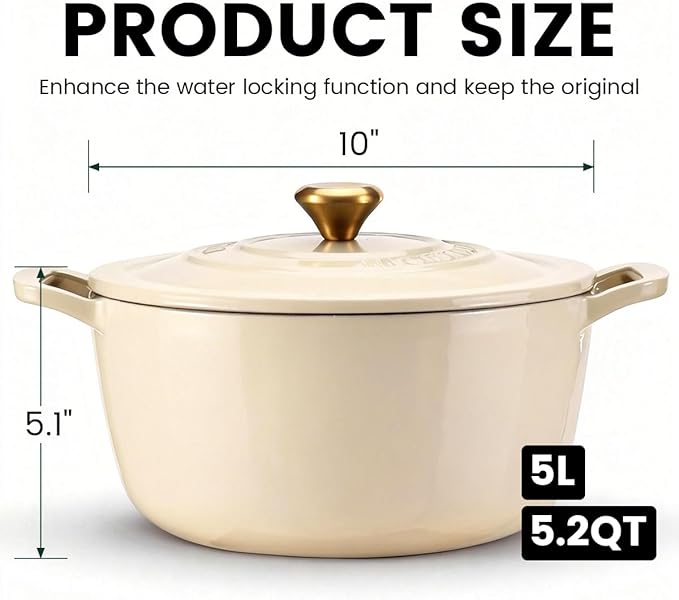 Enameled Cast Iron Dutch Oven - JINCHUFURI 5 Quart Cast Iron Dutch Oven Enameled Oven with Lid for Sourdough Bread Baking, Pre-Seasoned Pot Oven Safe - Image 8
