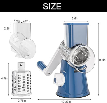 Cambom Rotary Cheese Grater Hand Crank Cheese Shredder for Fresh Cheese, Vegetable, Nuts, Non-slip Suction Base,Five Blades, Deep Blue - Image 9