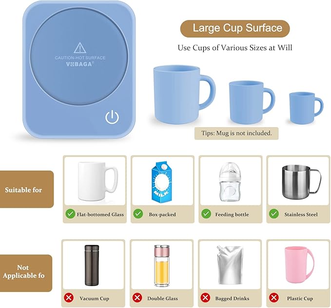 VOBAGA Coffee Mug Warmer for Desk with Auto Shut Off & 3-Temp Settings, Coffee Cup Warmer with Smart Safety Alert Home Office Accessory, Perfect for Coffee, Tea, Milk (No Mug) - Image 6