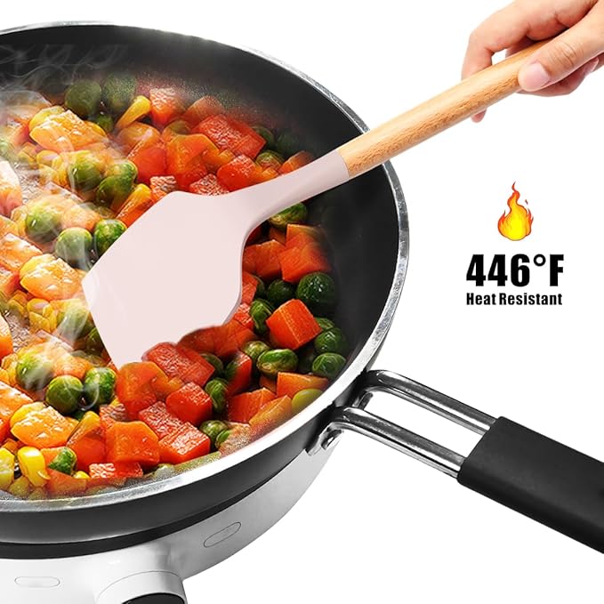 Silicone Cooking Utensils Set - 446°F Heat Resistant Silicone Kitchen Utensils for Cooking,Kitchen Utensil Spatula Set w Wooden Handles and Holder, BPA FREE Gadgets for Non-Stick Cookware (Colorful) - Image 9