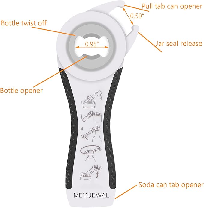 Jar Opener Bottle Opener for Weak Hands, 5 in 1 Multi-Function Can Opener Bottle Opener Kit with Silicone Handle Easy to Use for Children, Elderly and Arthritis Sufferers (White) - Image 5