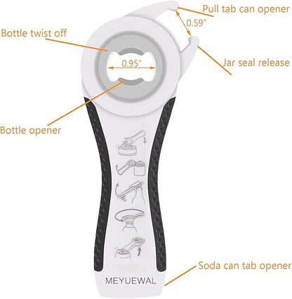 Jar Opener Bottle Opener for Weak Hands, 5 in 1 Multi-Function Can Opener Bottle Opener Kit with Silicone Handle Easy to Use for Children, Elderly and Arthritis Sufferers (White) - Image 5
