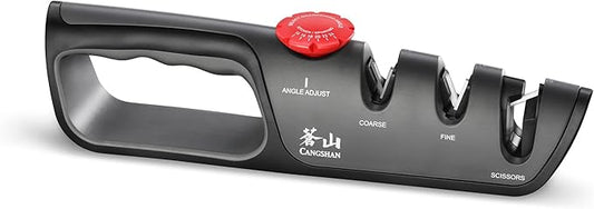 Cangshan 1026108 3-Stage Adjustable 14-24 Degree Professional Knife + Scissor Sharpener Black by CangshanCutlery