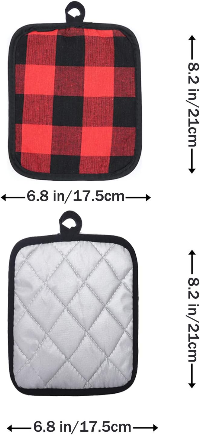 Oven Mitts and Potholders BBQ Gloves-Oven Mitts and Pot Holders with Recycled Infill Silicone Non-Slip Cooking Gloves for Cooking Baking Grilling (4-Piece Set) (Black/Red) - Image 6
