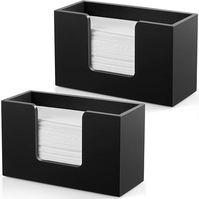 2-Pack Paper Towel Dispenser Countertop, Wooden Bathroom Paper Towel Holder, Black Napkin Holder for Kitchen, Countertop Multifold C-Fold, Z-Fold, Trifold Paper Hand Towel Dispenser for Toilet by Bivvclaz