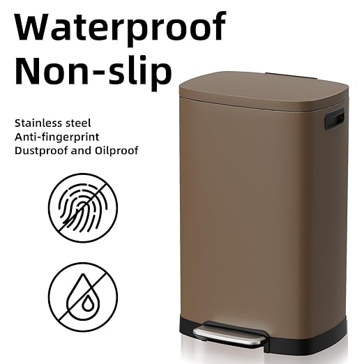 KdbK 13 Gallon Trash Can with Lid, 50L Fingerprint Proof Stainless Steel Kitchen Trash Can with Removable Inner Bucket and Lid Soft Close, Pedal Rubbish Bin for Home Office, Brown - Image 5