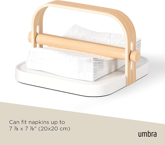 Umbra Bellwood Napkin Holder with Weight and Carrying Handle, White/Natural - Image 6