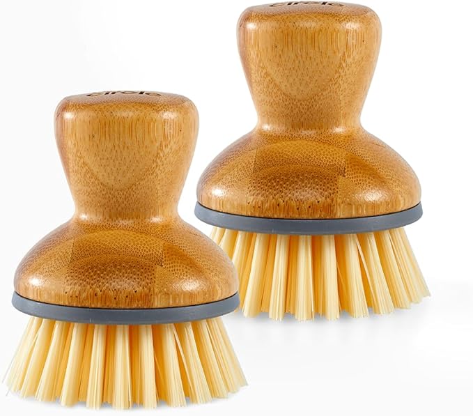 Full Circle Bubble Up Bamboo Dish Brush–Family Safe, Formaldehyde-Free–Ergonomic Palm Scrubber with Handle for Kitchen Cleaning,Dish Scrub Brush for Nonstick,Cast Iron & Sink,Gray,2 Pk by FULLCIRCLE