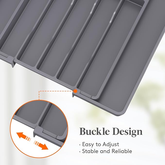 Lifewit Silverware Drawer Organizer, Expandable Utensil Tray for Kitchen, BPA Free Flatware and Cutlery Holder, Adjustable Plastic Storage for Spoons Forks Knives, 10.9"-17.5" x 13.7", Dark Grey - Image 6