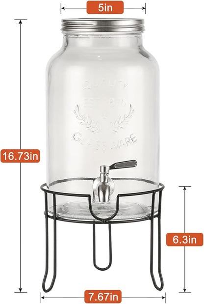 1.5 Gallon Glass Drink Dispenser with Stand – Large Beverage Dispenser with Stainless Steel Spigot, Chalkboard Tags & Marker – Glass Water Dispenser for Fridge, Parties, Weddings and Home Use,Silver - Image 3