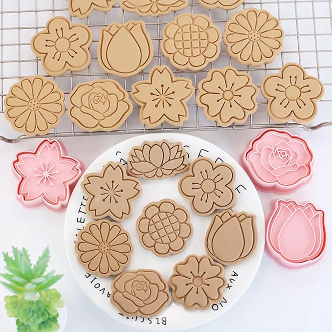 8 Pcs Cookie Cutters Set 3D Holiday Cookie Cutters for Party Baking Decoration (Flowers)