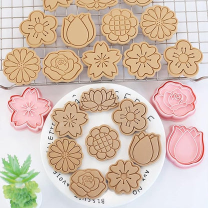 8 Pcs Cookie Cutters Set 3D Holiday Cookie Cutters for Party Baking Decoration (Flowers)