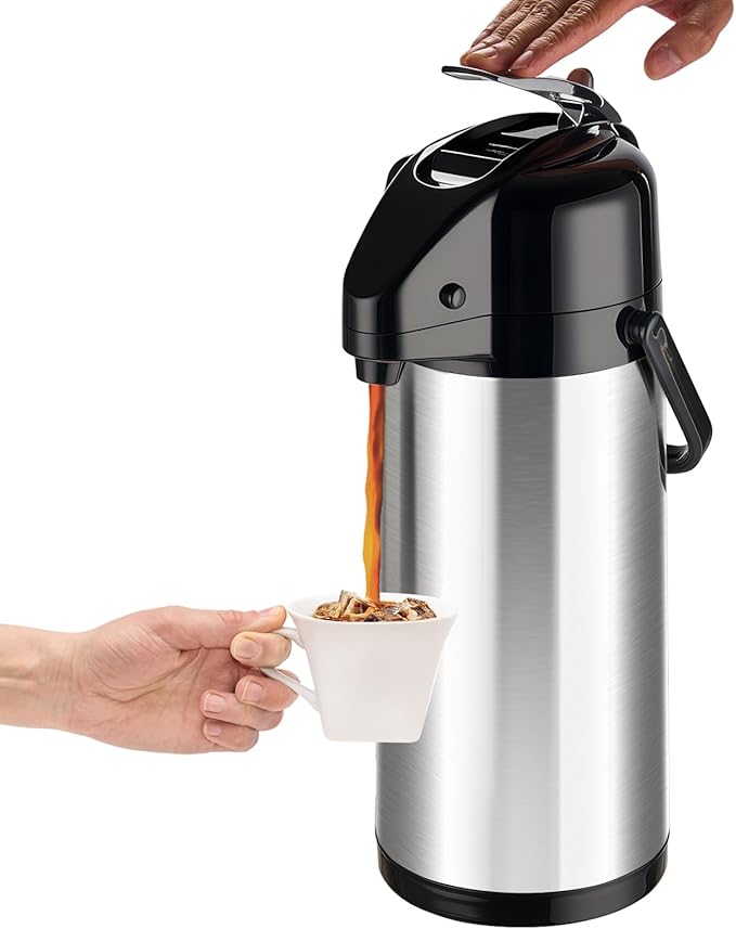 PARACITY Upgraded Airpot Coffee Carafe with Double Pump, Stainless Steel Drink Dispenser for Hot/Cold Beverage with Lazy Susan Base, Coffee Termos Para Cafe for Hot Cocoa for Parties