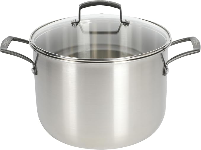 Babish 8 Quart Tri-Ply Stainless Steel Stock Pot with Glass Lid & Black Handles – Dutch Oven, Oven Safe, Dishwasher Safe by Babish
