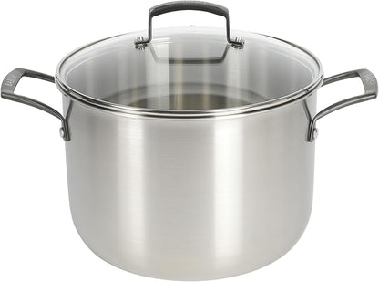 Babish 8 Quart Tri-Ply Stainless Steel Stock Pot with Glass Lid & Black Handles – Dutch Oven, Oven Safe, Dishwasher Safe by Babish