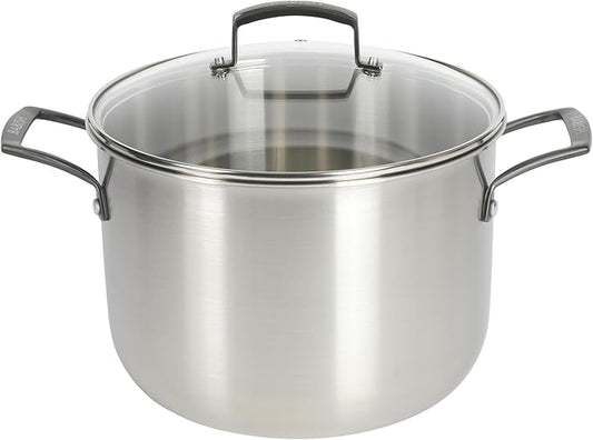 Babish 8 Quart Tri-Ply Stainless Steel Stock Pot with Glass Lid & Black Handles – Dutch Oven, Oven Safe, Dishwasher Safe by Babish