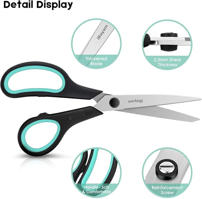 iBayam 3-Pack 8" Heavy Duty Scissors with Ultra Sharp Blades and Comfort Grip Handles - For Office, Home, School, Sewing, and Crafts - Image 4