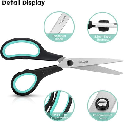 iBayam 3-Pack 8" Heavy Duty Scissors with Ultra Sharp Blades and Comfort Grip Handles - For Office, Home, School, Sewing, and Crafts - Image 4
