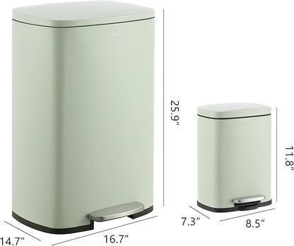 happimess HPM1006E Connor Rectangular 13-Gallon Trash Can with Soft-Close Lid and FREE Mini Trash Can, Fingerprint Resistant, Modern, Minimalistic for Home, Kitchen, Office, Bathroom, Pistachio Gelato - Image 4