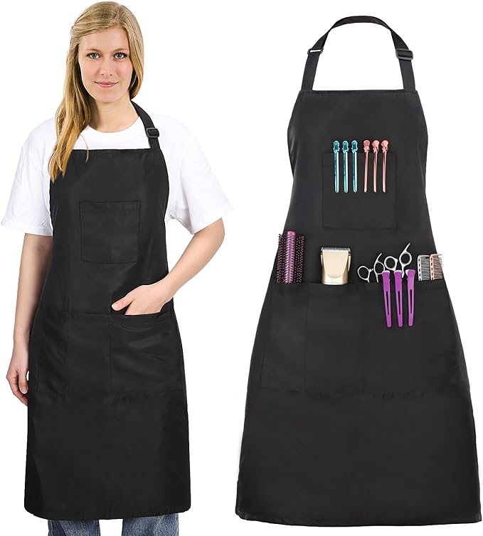 Noverlife Hair Stylist Apron with 4 Pockets, Hair Resistant 34 Inch Long Hairdresser Aprons w/Adjustable Strap for Salon