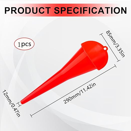 Long-Neck Oil Funnel for Automotive – Multi-Function Plastic Funnel for Oil, Gas & Lubricants – Universal Car Accessory (Red (1-Pack)) - Image 2