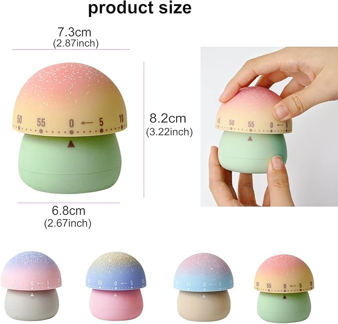 Mechanical Kitchen Timer, Cute Mushroom Timer for Kids, Wind Up 60 Minute Manual Countdown Timer for Classroom, Home, Study and Cooking (Beige Base) - Image 2