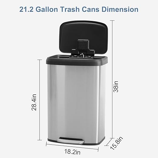 21 Gallon Kitchen Trash Can (80 L), Stainless Steel Garbage Can with Soft-Close Lid & Foot Pedal, Large Step-on Waste Bins Trash for Home Office - Image 2