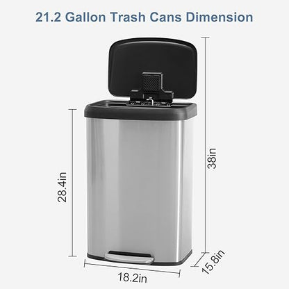 21 Gallon Kitchen Trash Can (80 L), Stainless Steel Garbage Can with Soft-Close Lid & Foot Pedal, Large Step-on Waste Bins Trash for Home Office - Image 2