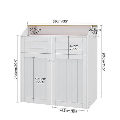YATINEY Double Trash Cabinet, 20 Gallon Freestanding Trash Can Cabinet, Wooden Recycling with Flip Door, Hidden Kitchen Garbage Can, Laundry, for Kitchen, Living Room, White WB12WT