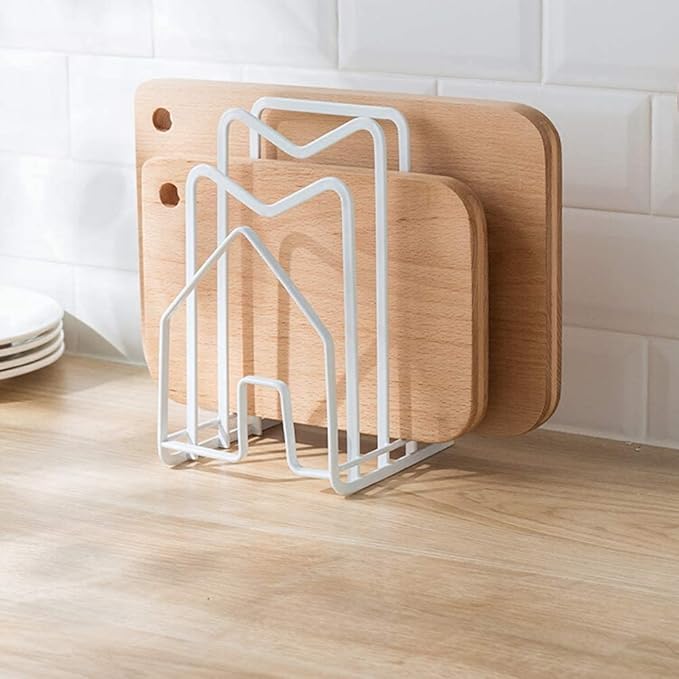 SUNFICON Cutting Board Rack Chopping Board Organizer Pot Pan Lids Holder Thin Bakeware Baking Tray Drying Display Stand Kitchen Countertop Cupboards Cabinet Office Sturdy Metal 4.92x5.7x8.47 in.White by SUNFICON