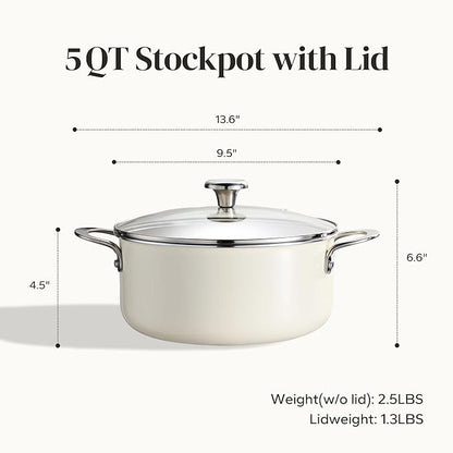 Redchef Ceramic Stock Pot with Lid, Soup Pot for All Stoves, 5 Qt Induction Cooking Pot for Soup Nonstick, Even Heating, Stay-Cool Handles, Oven/Dishwasher Safe, PTFE PFAS Free (Beige) - Image 6