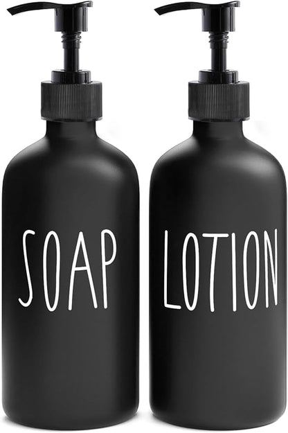 MOMEEMO Matte Black Soap Dispenser Bathroom Set, Contains Lotion and Hand Soap Dispenser, Suitable for Bathroom Decor Farmhouse Style. (Black)